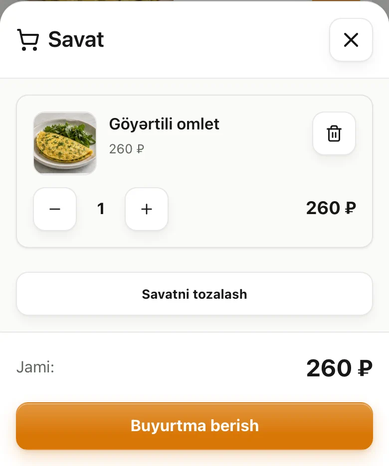 1. Qonaq masadan sifariş verir