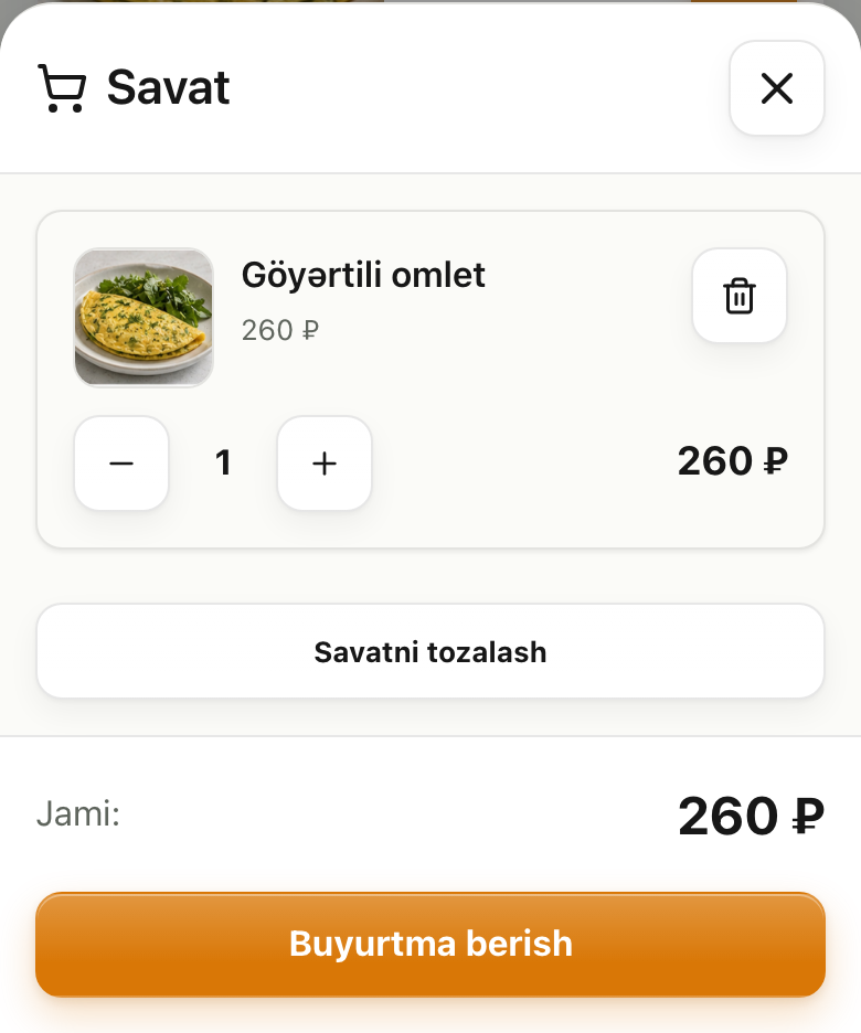 1. Qonaq masadan sifariş verir